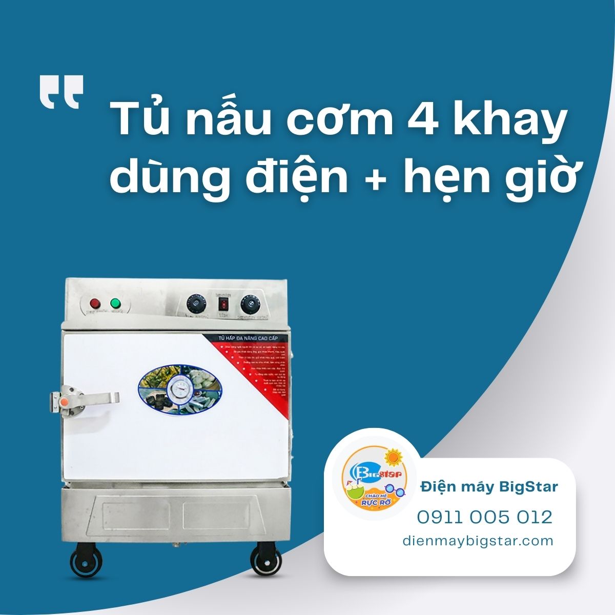 Tủ nấu cơm 4 khay dùng điện hẹn giờ