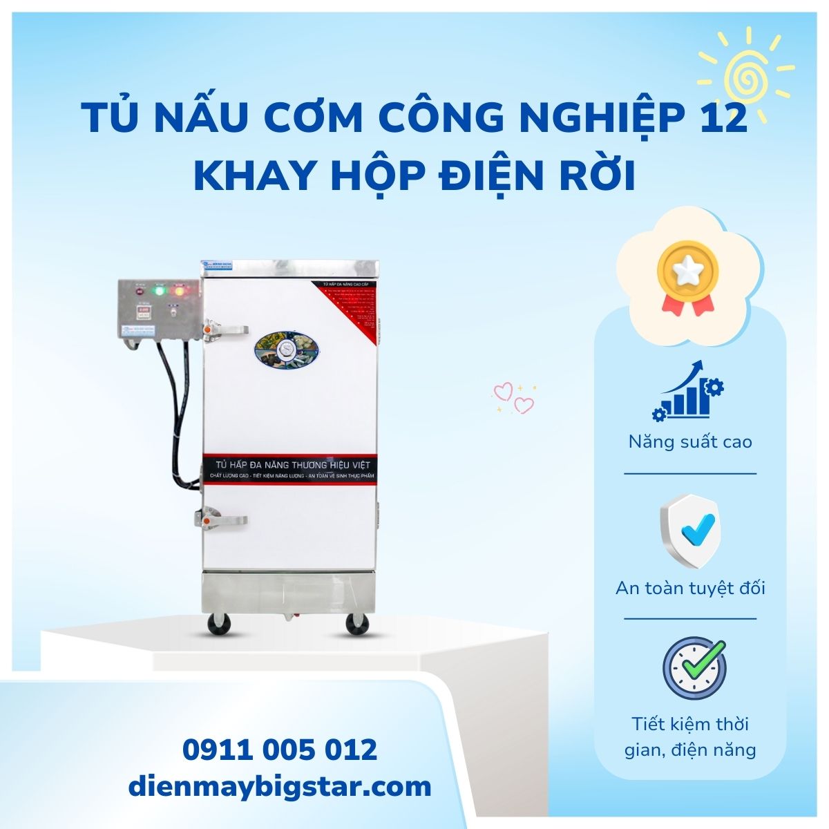 Tủ nấu cơm công nghiệp 12 khay hộp điện rời